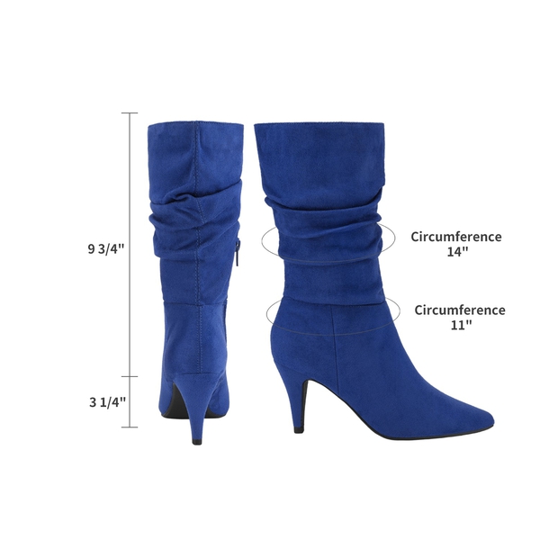 Mid-Calf Pointed Toe High Heel Boots - ROYAL BLUE SUEDE - 4